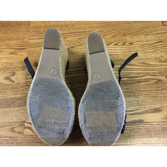 Mossimo Supply Co Women's Black Wedge Sandals Size 7 Open Toe Lace Strap 3 7/8” - Picture 9 of 12